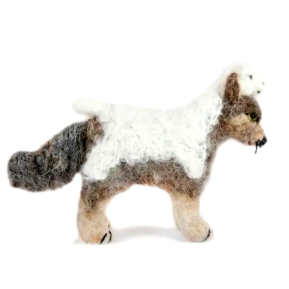 NWT Handmade Wool Wolf in Sheeps Clothing Felted Alpaca Sculpture - Picture 2 of 3